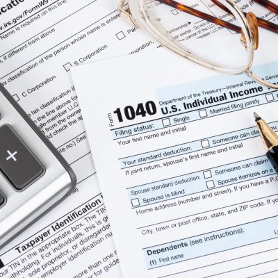 Individual income tax returm form by IRS, concept for taxation